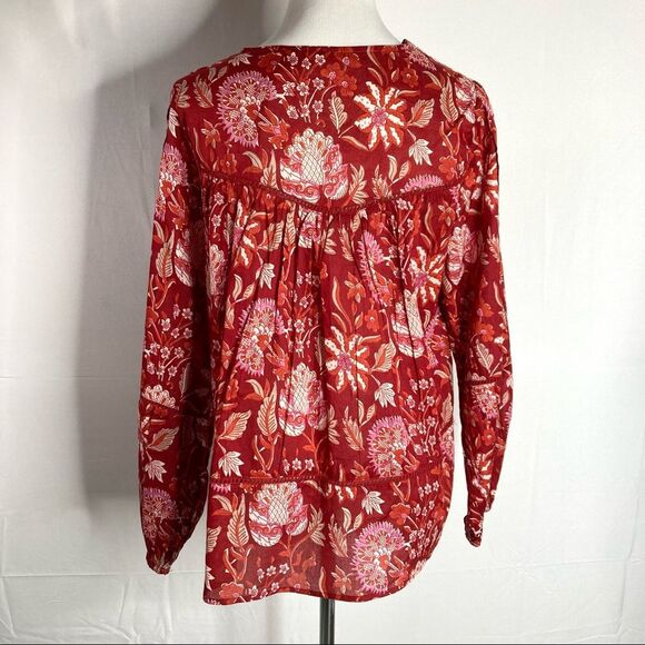 Rachel Zoe Red Bohemian Peasant Top Small Embroidered NWT Floral Oversized Boho - Picture 9 of 11